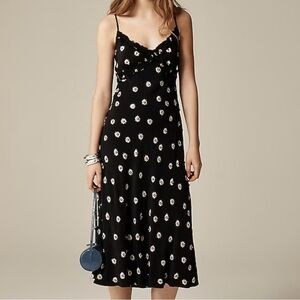EUC J. Crew Collection Fall ‘25 Ruffle Trim  Slip Dress Black Floral Size 8 $298